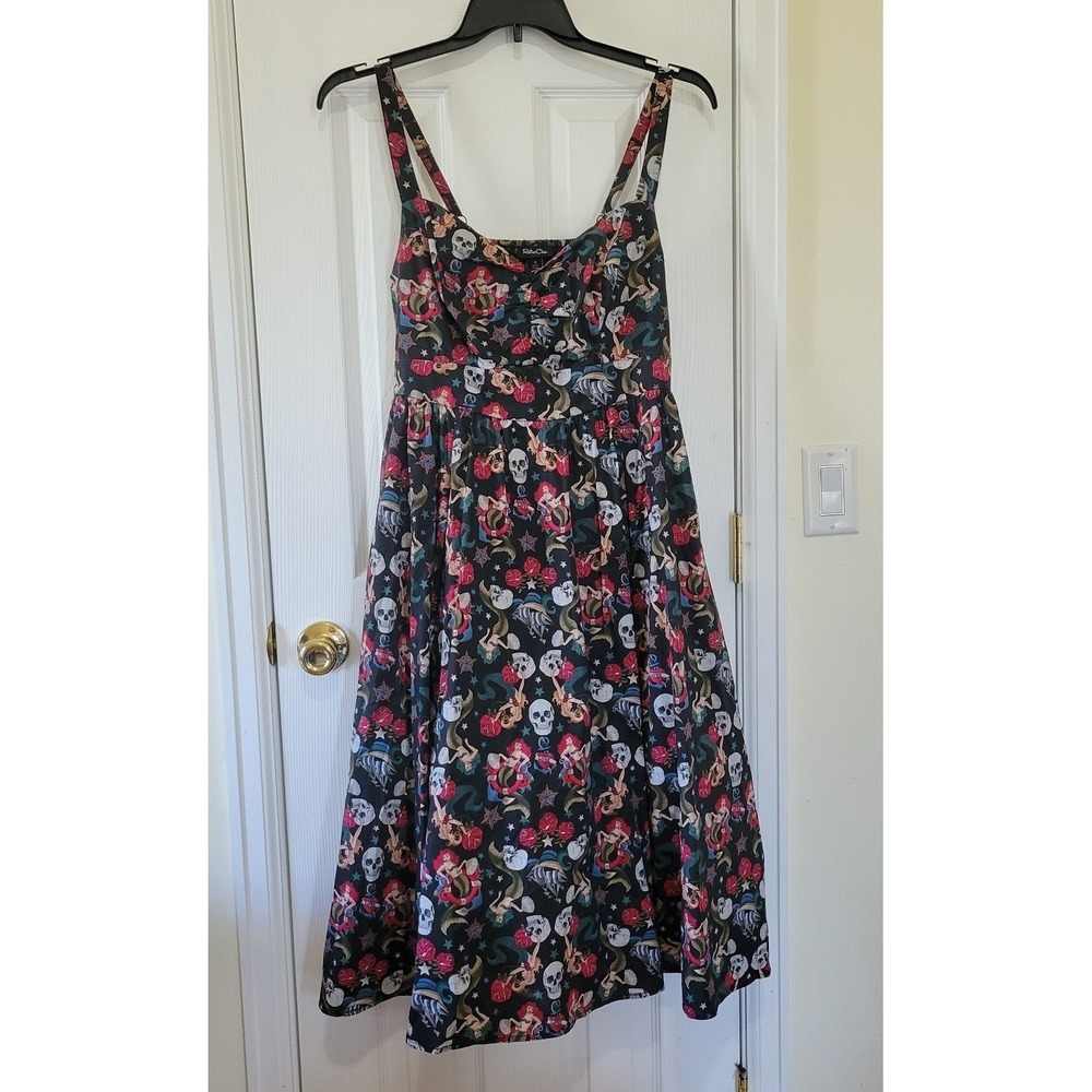 Retro Chic by Torrid Mermaid Skull Tattoo Print Midi Sun Dress Black Size 0 L